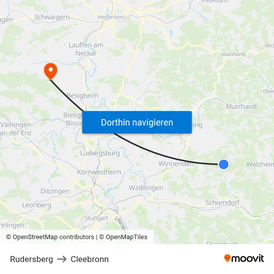 Rudersberg to Cleebronn map