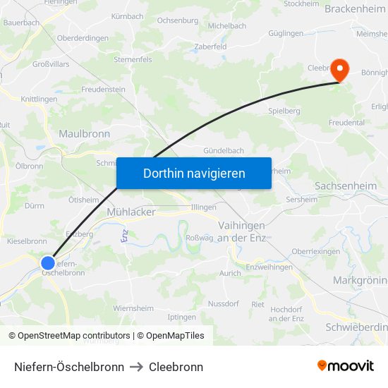 Niefern-Öschelbronn to Cleebronn map