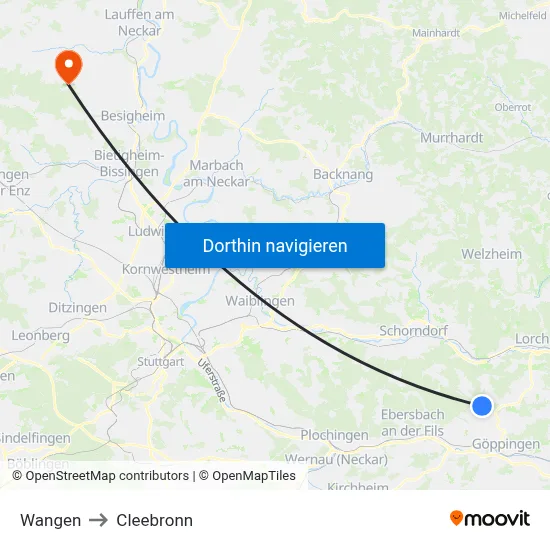 Wangen to Cleebronn map