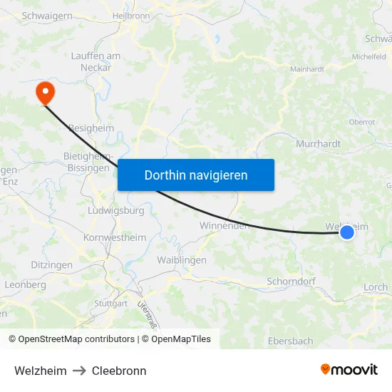 Welzheim to Cleebronn map