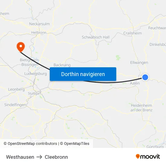 Westhausen to Cleebronn map