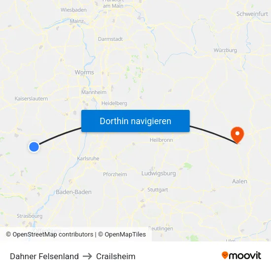 Dahner Felsenland to Crailsheim map