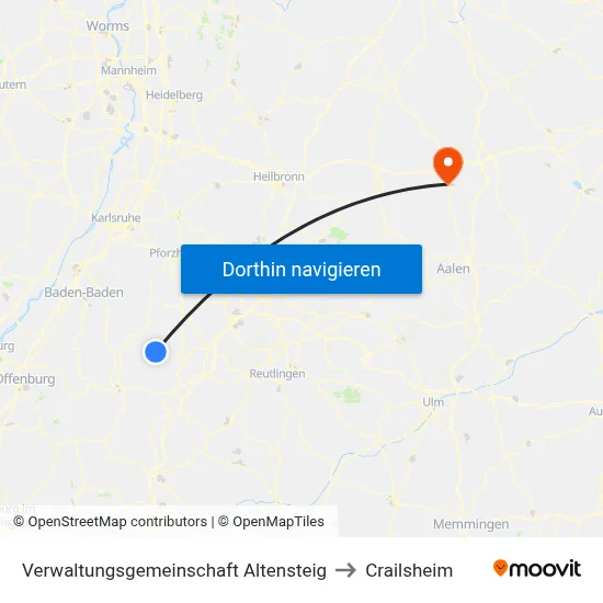 Verwaltungsgemeinschaft Altensteig to Crailsheim map