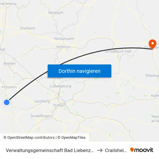 Verwaltungsgemeinschaft Bad Liebenzell to Crailsheim map