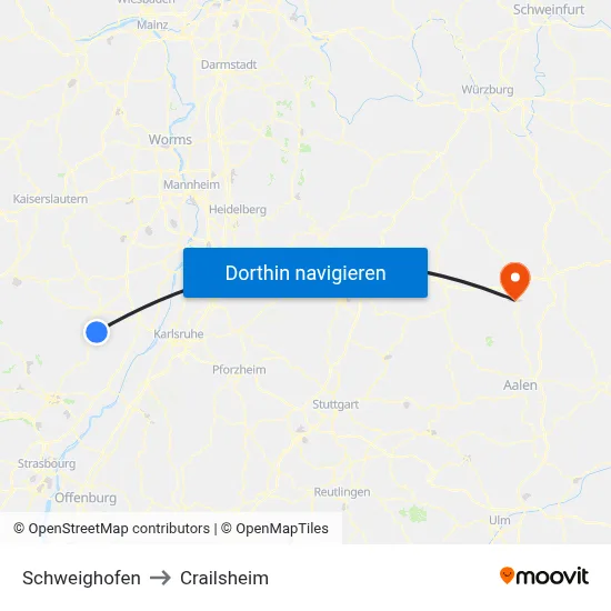 Schweighofen to Crailsheim map