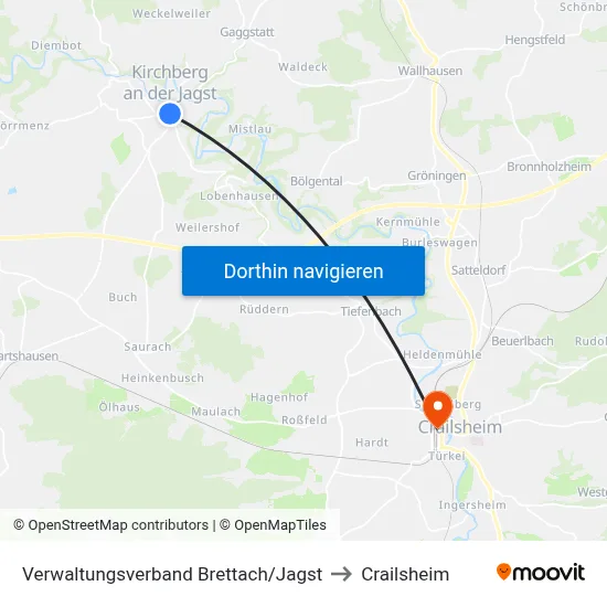 Verwaltungsverband Brettach/Jagst to Crailsheim map