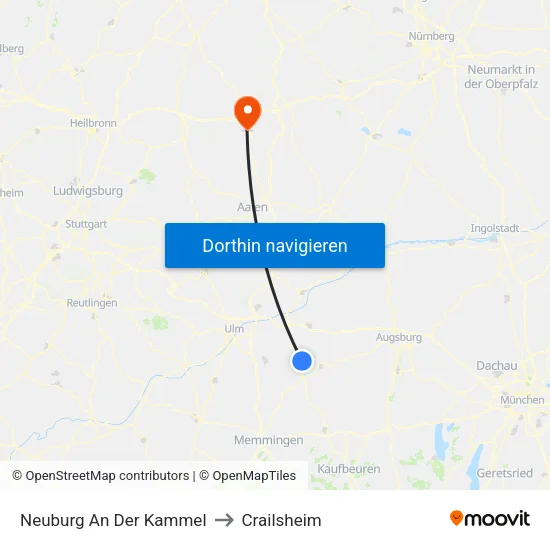 Neuburg An Der Kammel to Crailsheim map