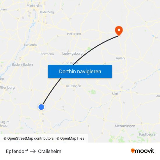 Epfendorf to Crailsheim map