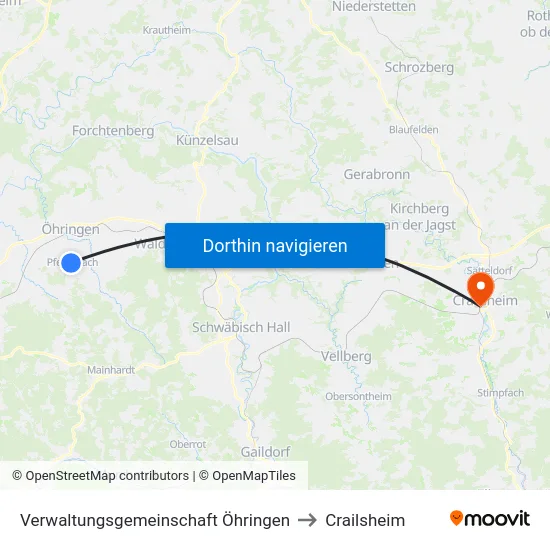 Verwaltungsgemeinschaft Öhringen to Crailsheim map