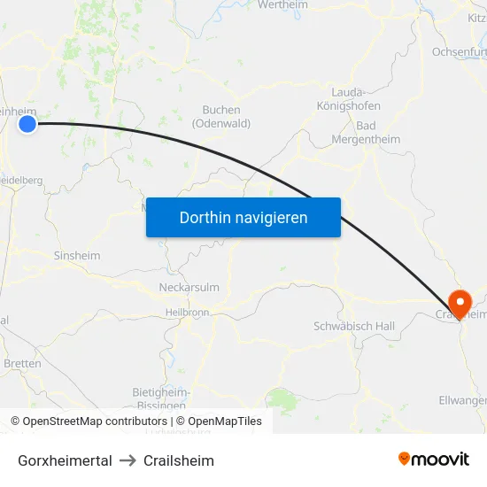Gorxheimertal to Crailsheim map