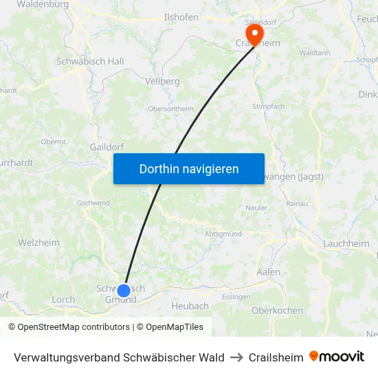 Verwaltungsverband Schwäbischer Wald to Crailsheim map
