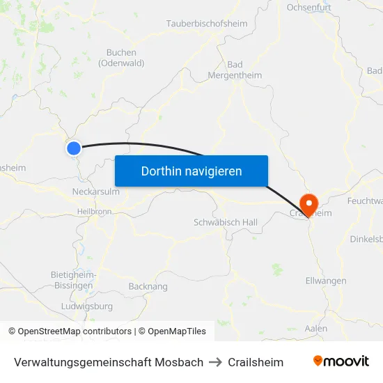 Verwaltungsgemeinschaft Mosbach to Crailsheim map