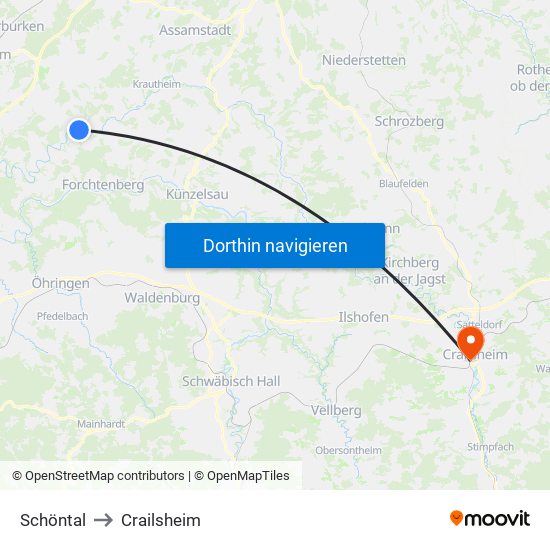 Schöntal to Crailsheim map