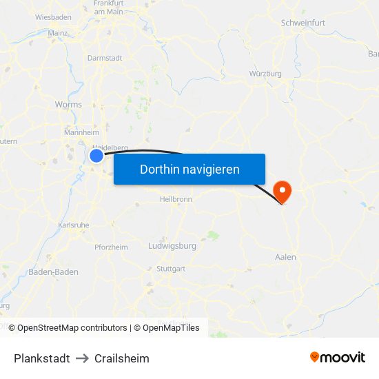 Plankstadt to Crailsheim map