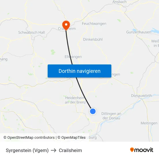 Syrgenstein (Vgem) to Crailsheim map