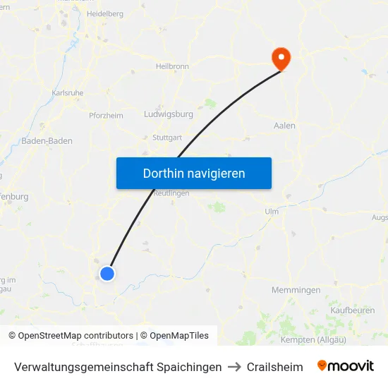 Verwaltungsgemeinschaft Spaichingen to Crailsheim map