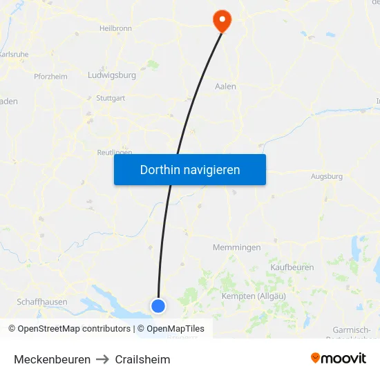 Meckenbeuren to Crailsheim map