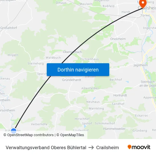 Verwaltungsverband Oberes Bühlertal to Crailsheim map