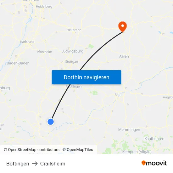 Böttingen to Crailsheim map