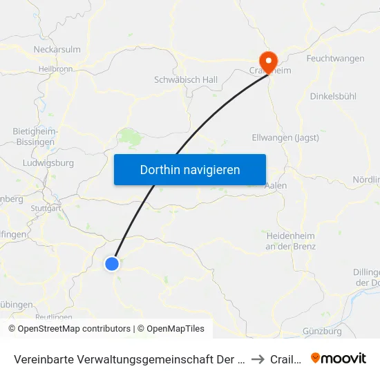 Vereinbarte Verwaltungsgemeinschaft Der Stadt Kirchheim Unter Teck to Crailsheim map