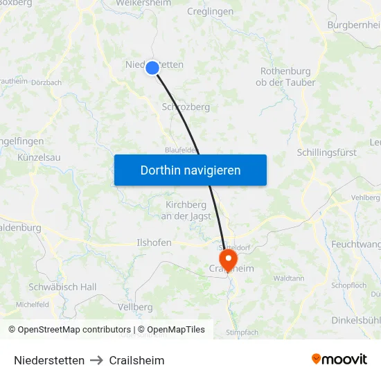 Niederstetten to Crailsheim map