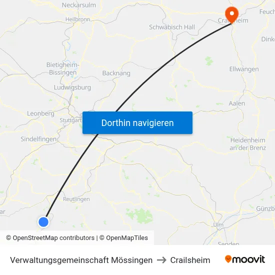 Verwaltungsgemeinschaft Mössingen to Crailsheim map