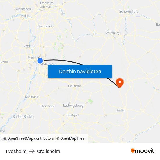 Ilvesheim to Crailsheim map