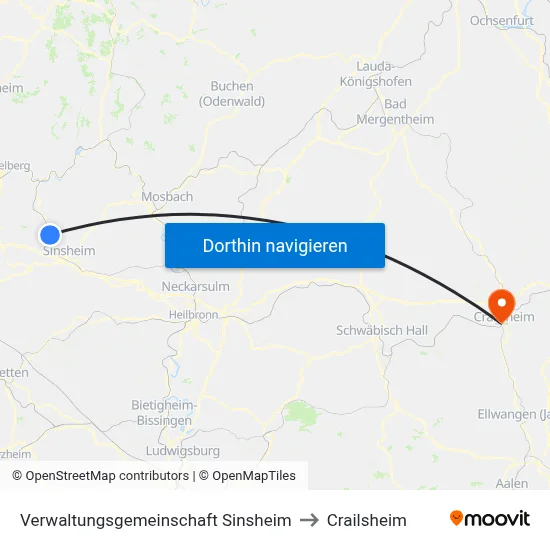 Verwaltungsgemeinschaft Sinsheim to Crailsheim map