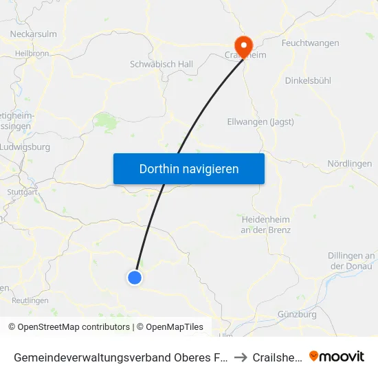Gemeindeverwaltungsverband Oberes Filstal to Crailsheim map
