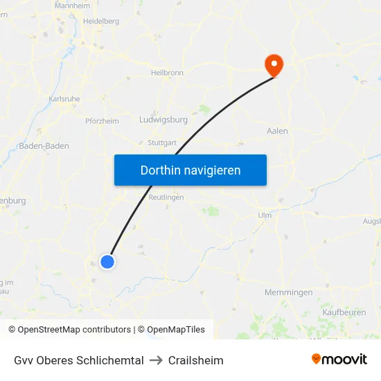 Gvv Oberes Schlichemtal to Crailsheim map