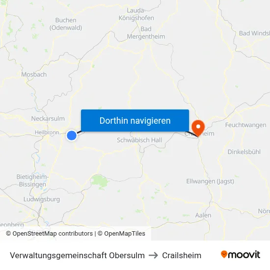 Verwaltungsgemeinschaft Obersulm to Crailsheim map