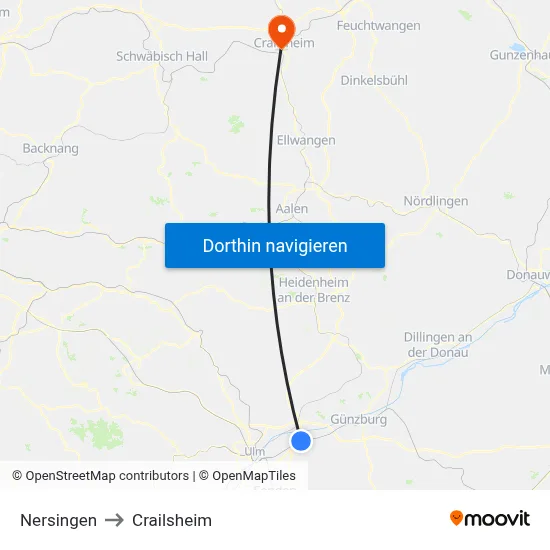 Nersingen to Crailsheim map