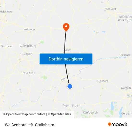 Weißenhorn to Crailsheim map