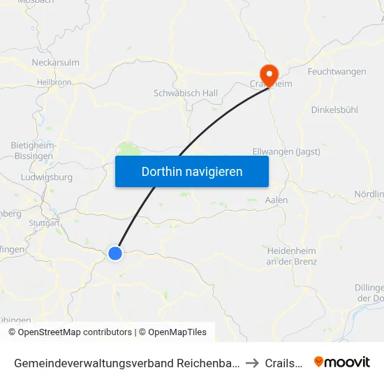 Gemeindeverwaltungsverband Reichenbach An Der Fils to Crailsheim map
