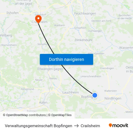 Verwaltungsgemeinschaft Bopfingen to Crailsheim map