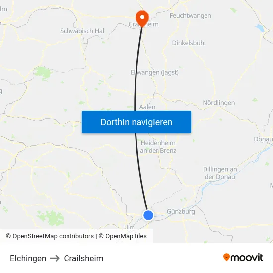Elchingen to Crailsheim map