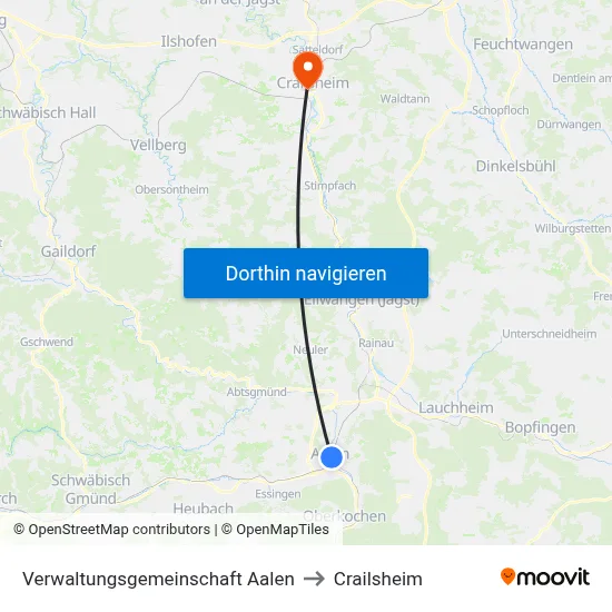 Verwaltungsgemeinschaft Aalen to Crailsheim map