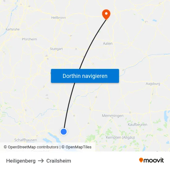 Heiligenberg to Crailsheim map