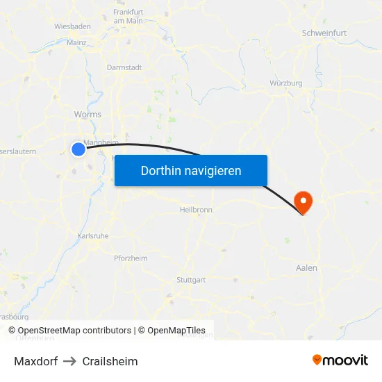 Maxdorf to Crailsheim map