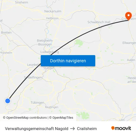 Verwaltungsgemeinschaft Nagold to Crailsheim map