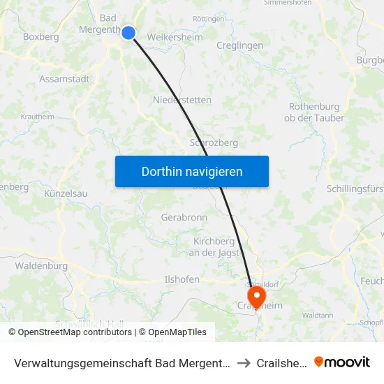 Verwaltungsgemeinschaft Bad Mergentheim to Crailsheim map
