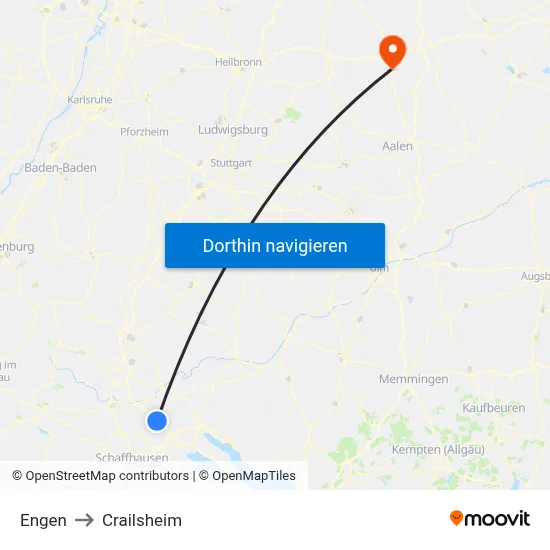Engen to Crailsheim map