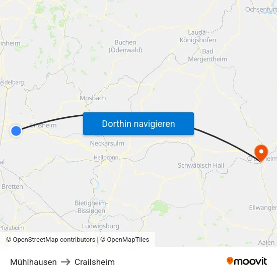 Mühlhausen to Crailsheim map