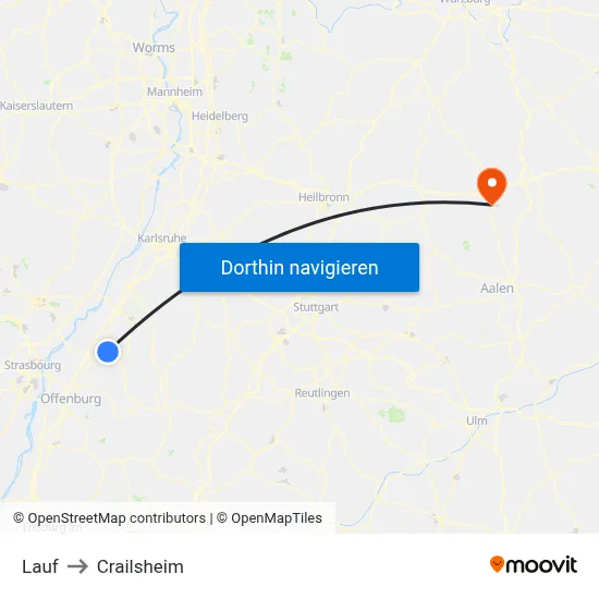 Lauf to Crailsheim map