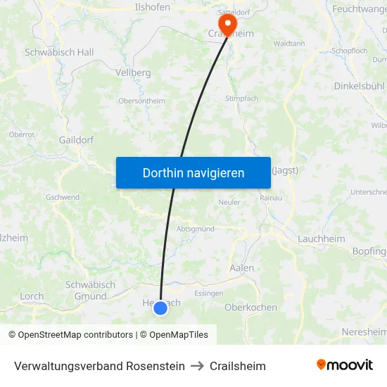 Verwaltungsverband Rosenstein to Crailsheim map
