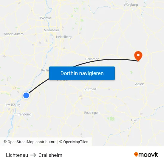 Lichtenau to Crailsheim map