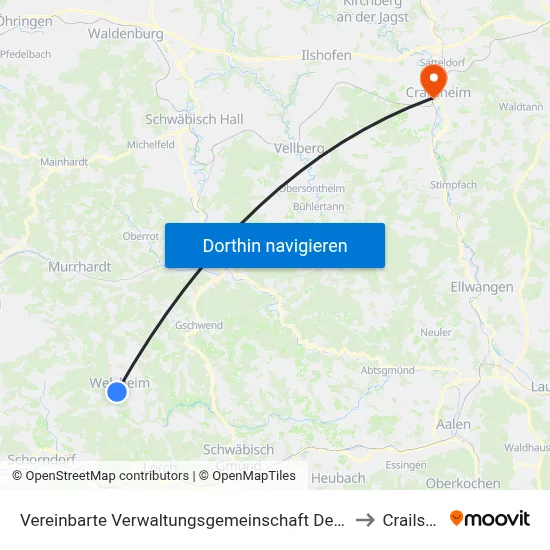 Vereinbarte Verwaltungsgemeinschaft Der Stadt Welzheim to Crailsheim map