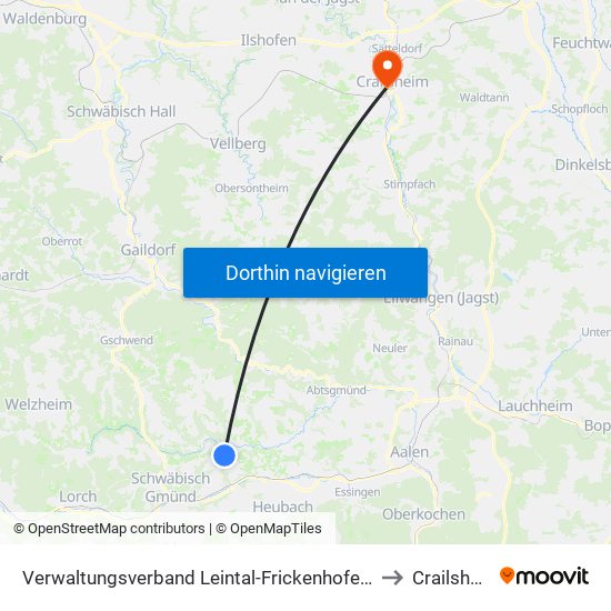 Verwaltungsverband Leintal-Frickenhofer Höhe to Crailsheim map