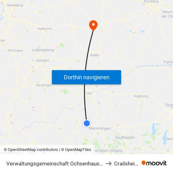 Verwaltungsgemeinschaft Ochsenhausen to Crailsheim map