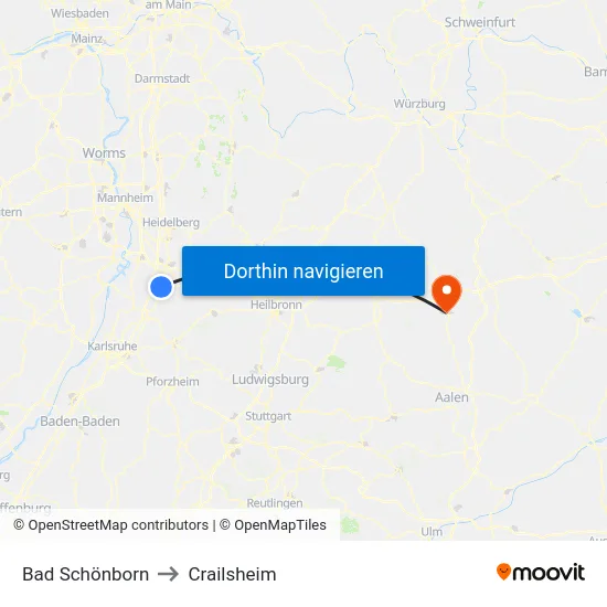 Bad Schönborn to Crailsheim map